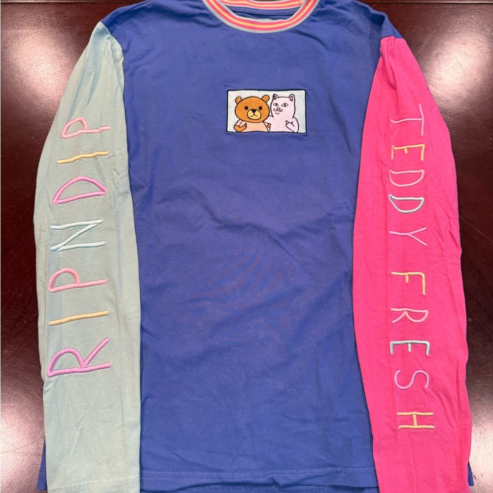 Teddy Fresh x Rip n Dip Vibrant Blue and Pink Long Sleeve Tee
